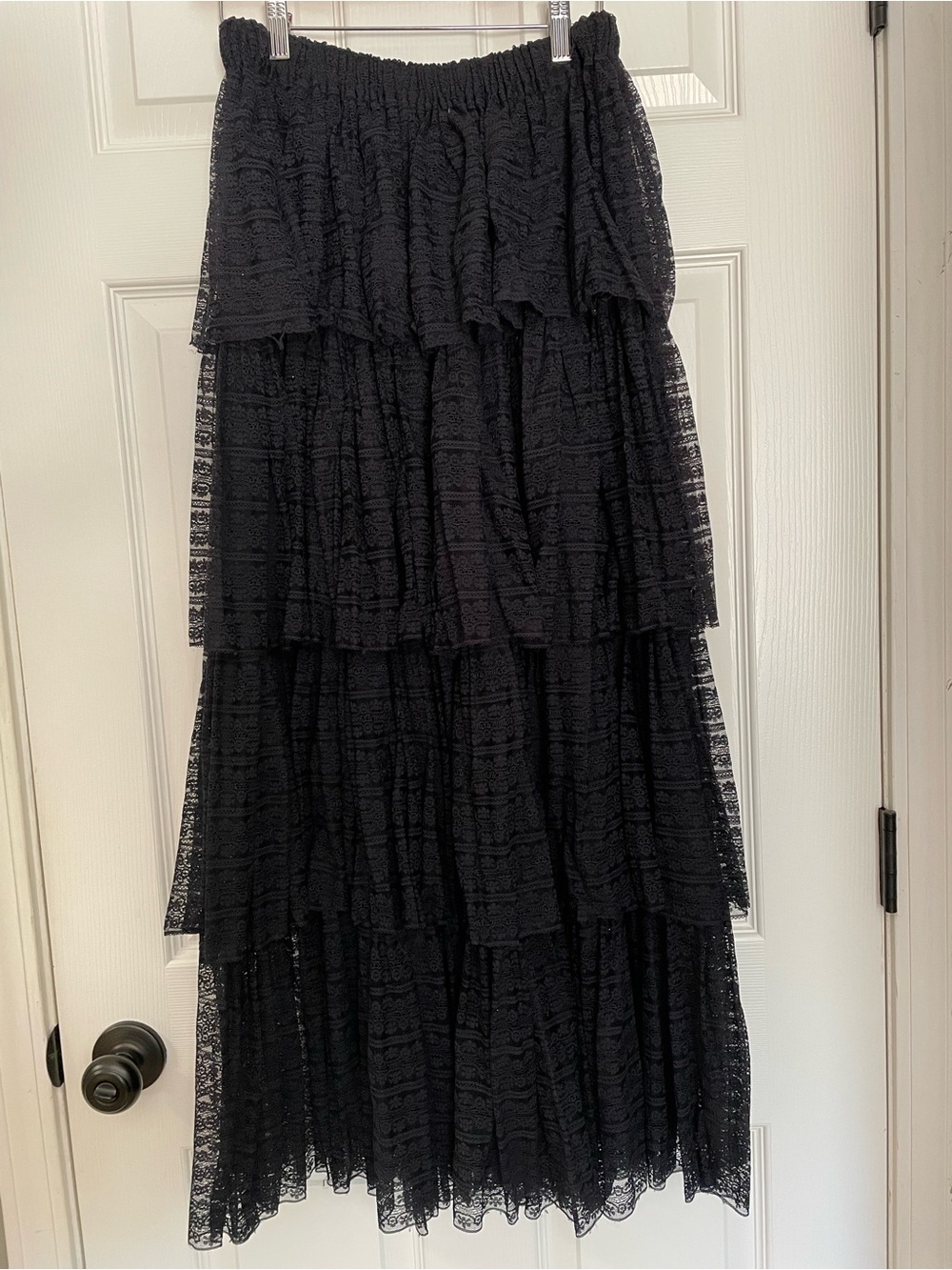 Free People Black Tiered Lace Maxi Skirt